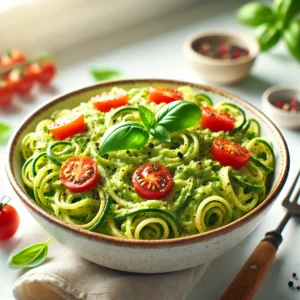 Healthy Zucchini Noodles with Creamy Avocado Sauce